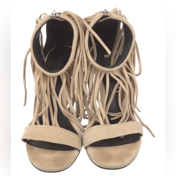 Elyse Walker Los Angeles Fringe Dune Heels Size 7 in Cream/Tan - Picture 2 of 7